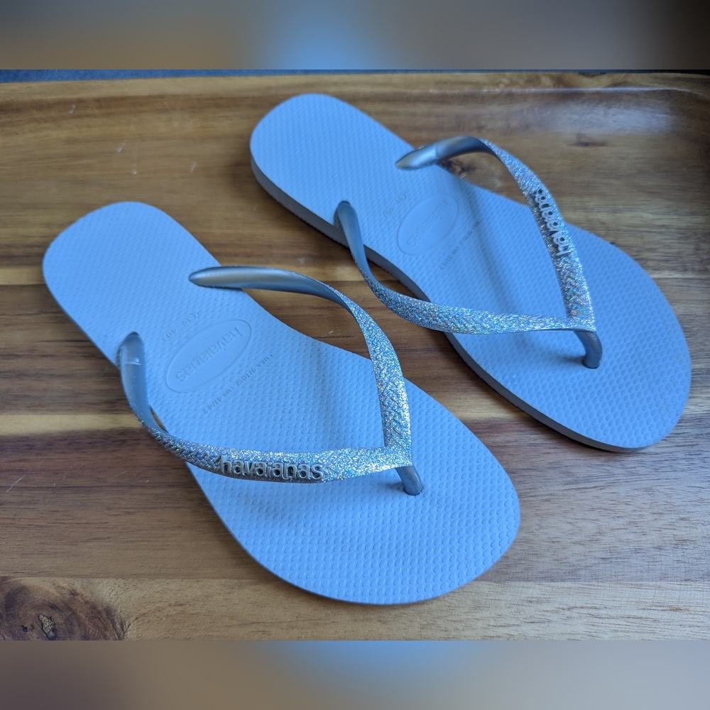 Havaianas Silver Glitter Flip Flops Size 9-10